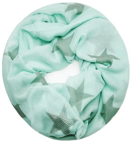 Glamexx24 Damen Loop Schal Sterne Strass Leichter Schlauchschal Tuch für Frühling und Herbst SC20170401, Hellmint