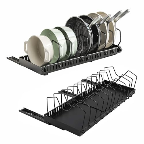 iFCOW Organizer per pentole e padelle, 2 pezzi, con 12 divisori regolabili, resistente, scorrevole, per armadietti da cucina