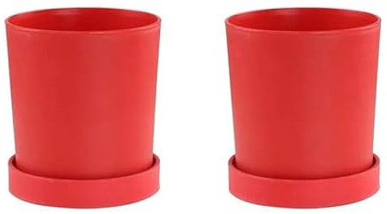 Aoktorkit Lot de 2 petits pots de fleurs avec soucoupes de 11,2 cm en plastique rouge pour plantes grasses de cactus et plantes d'intérieur