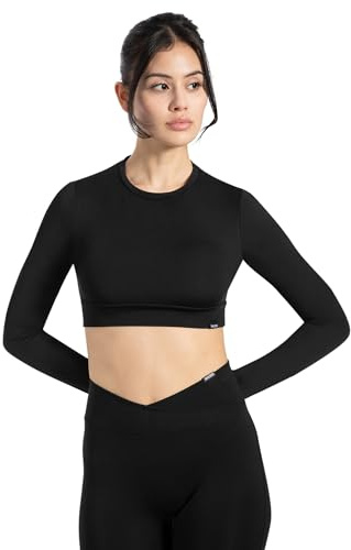 SMILODOX Longsleeve Damen Tisha, Cropped Sportshirt mit Rundhals, Funktionsshirt elastisches Unterbrustbund, bequemes Langarmshirt, ideal für Alltag, Freizeit, Fitness, Yoga, Layering