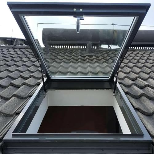 Kaverno Ventana De Techo con Película Solar Y Guantes, Claraboya para Ático, Solario O Sótano, Cubierta para Techo Inclinado O Plano, Ventana De Aluminio Personalizable(Black,LxW 50x50cm/19.7x19.7in)