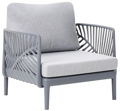 Beliani Garden Armchair Grey Plastic With Cushions And Backrest, Saturnia