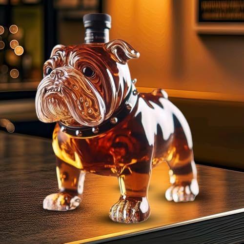Whiskey Flasche, Dekorative Alkohol Karaffe, Französische Bulldogge Whiskey Dekanter, 3D Tier Statue Leer Alkoholgefäß, Transparenten Glass Schnaps Dekanter 300ml