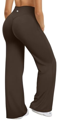 OQQ Damen Leggings Schlaghose Hohe Taille Elastische Flared Freizeit Yoga Leggings für Damen Dunkelbraun Extra Long