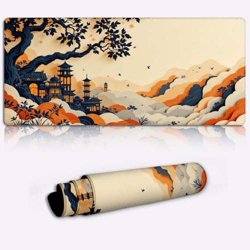 CHTXD Silhouette de Montagne Orientale Tapis de Souris antidérapant, pour Les Joueurs, Base antidérapante Tapis de Souris et de Clavier Facile à Nettoyer Cadeau Fantaisie 600 * 350 * 4mm