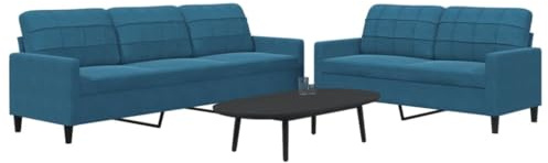 HETFTJN 2-TLG. Samt-Sofagarnitur Blau 157x77x80 cm 2-/3-Sitzer Schlafsofa Metallgestell Eckbank kleines Wohnzimmer