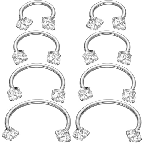 Josojoou 8pcs Nasenpiercing Ring 18g Hufeisen Septum Piercing Silber 6-12mm | Nostril Piercings, Edelstahl, Septumringe, Piercing Nase, Nasenringe, Lippenpiercing, Tragus, Helix, Innengewinde