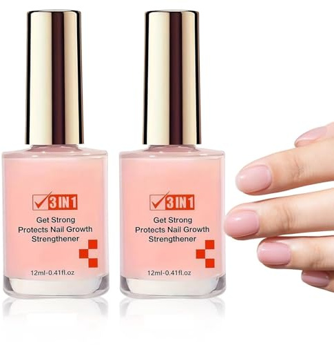 Nail Strengthener 3-in-1, Extra Strong Nail Hardener & Repair For Weak, Thin, Peeling, Damaged Nails, Promotes Faster Growth, 2-Pack