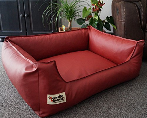 Hundebettenmanufaktur Hundebett Hundesofa Schlafplatz Kunstleder Similpelle Farbe und Größe wählbar von XS bis XXL (130 cm X 100 cm, Ziegelrot)