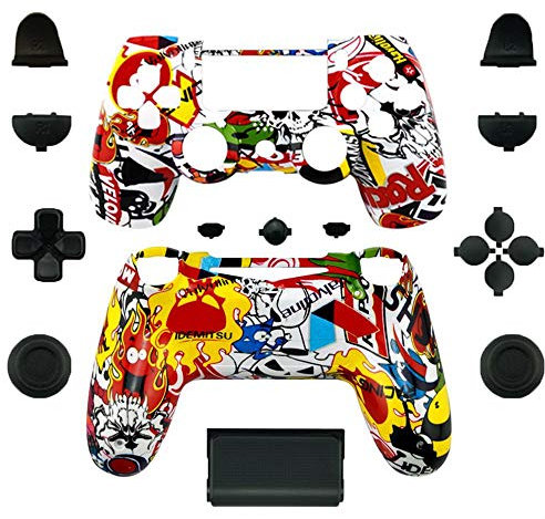 Funda especial personalizada con botones para controlador inalámbrico PS4 - Funda de graffiti StickerBomb personalizada