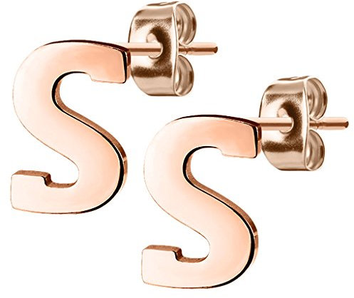 Mianova Damen Kinder Ohrstecker Ohrringe Stecker mit Buchstaben Alphabet Edelstahl in Rosegold IP Buchstabe S