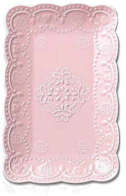 YBK Tech - Assiette rectangulaire en forme de dentelle en porcelaine pour le petit déjeuner et le thé de l'après-midi, Porcelaine, rose, 10-inch