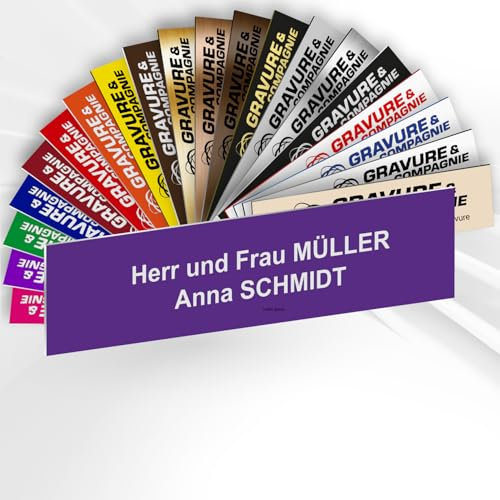 Personalisierte PVC Briefkastenschild mit selbstklebender Rückseite – 10 x 2,5 cm – Lasergravur – 20 Farben verfügbar (Violett)