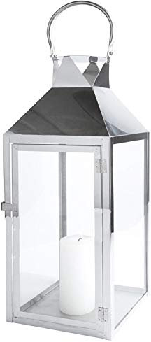 Mojawo XXL Luxus Gartenlaterne aus rostfreier Edelstahl Windlicht Laterne Glas H54 cm Silber
