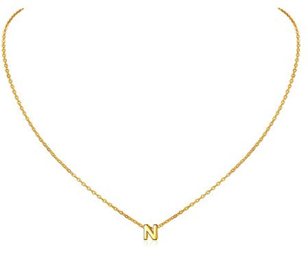 ChicSilver vergoldete Kette mit Buchstabeanhänger N goldene Kette mit Alphabet N Anhänger Letter Chain für Mädchen und Jungen