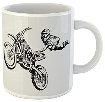 Awowee Coffee Mug Motocross Motorcycle Jump on Gray Bike Dirt Freestyle Chopper 11 Oz Ceramic Tea Cup Mugs Best Gift Or Souvenir For Family Friends Coworkers