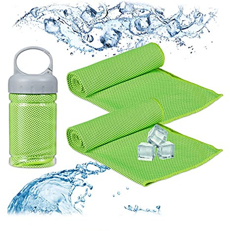 Relaxdays Unisex – Erwachsene Handtuc Kühlendes Handtuch, 2er Pack, Mikrofaser, Kühltücher Hals, Sport & Fitness, Kühlhandtuch, 90 x 30 cm, grün, 2 Stück