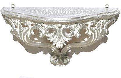 Mensola Consolle Bianco e Argento Finto Vintage per Ingresso in Stile Barocco Shabby Chic