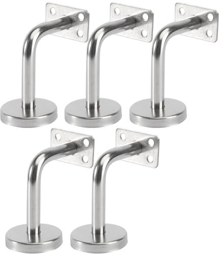 DOITOOL 5 Unids Soporte Barandilla Pared Pasamanos Acero Inoxidable Escalera Soporte Pasamanos Barandilla para Interiores y Exteriores (Plata)