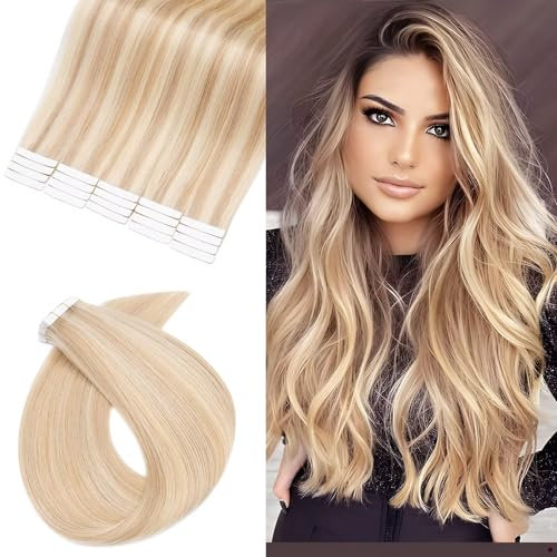UK-Fashion-Shop Tape Extensions Echthaar 40 Tressen 100g Echthaar Extensions Tape In Haarverlängerung Glatt #18/613 Light Aschblond/Weißblond (22zoll-55cm)