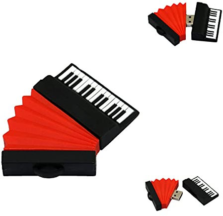 Piano Accordion Instruments USB Drive - Kids Hobby Flash Drive - Flash Drive Stick Pen Drive USB - Home, School & College - Storage for Photos, Video & Data Storage (16 GB, Crimson Accordion)