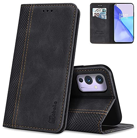 AKABEILA Oneplus 9 Hülle Leder, Oneplus 9 Handyhülle Silikon, Kompatibel für Oneplus 9 Schutzhülle Brieftasche Klapphülle PU Magnetverschluss Kartenfächer Hüllen, Schwarz