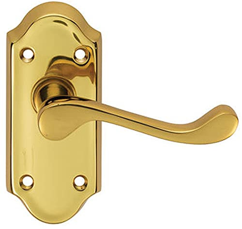 PAIR Victorian Scroll Lever on Short Latch Backplate- 112 x 48mm- Polished Brass | Traditional Lever on Backplate Door Handle - Internal Door Hardware - Lock, Euro, Oval and Latch Options Available