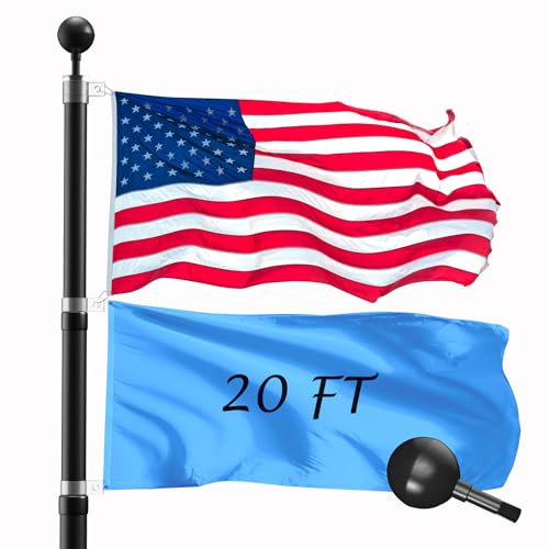 Wphold Teleskop-Fahnenmast-Set, extra dicke Teleskop-Fahnenmasten, schwarz, robuste Fahnenmasten für den Innen- und Außenbereich, mit 7,6 x 12,7 cm großer amerikanischer Flagge, Fahnenmast für Hof,