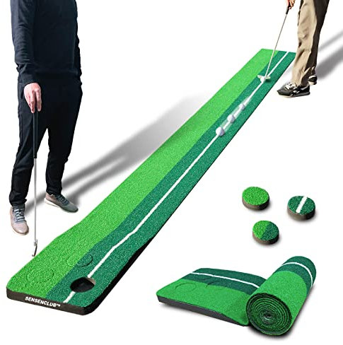 SENSECLUB Tapis de Putting d'intérieur Pliable, Jeu de Golf Pong 259 x 30 cm, Cadeau pour Homme