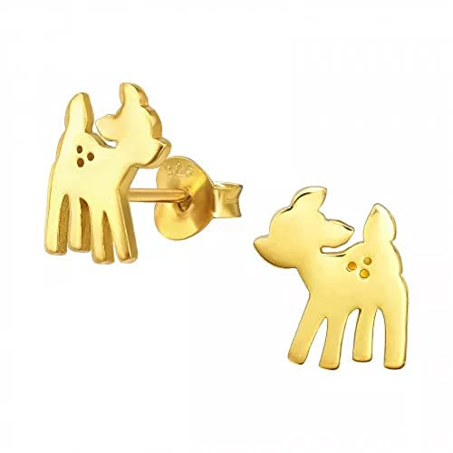 Laimons Mädchen Kids Kinder-Ohrstecker Ohrringe Kinderschmuck Reh Rehkitz Hirsch Hirschkalb Glanz vergoldet aus Sterling Silber 925