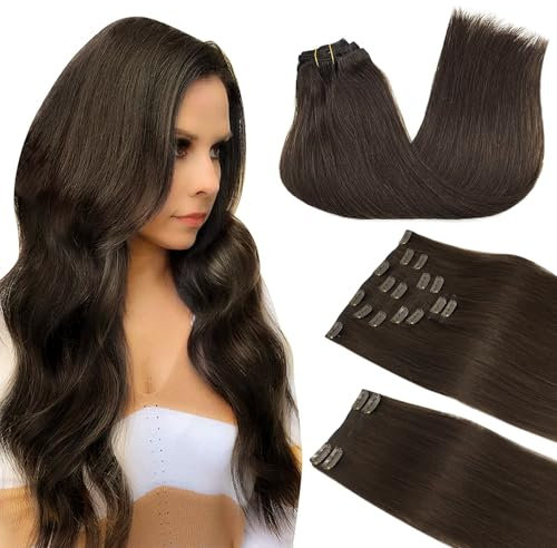 DOORES Echthaar Extensions Clip in, Helles Dunkel Braun 55cm 22 Zoll 9 Stück 150g Remy Menschlich Clips in Haarverlängerung Echthaar Extensions Clip Dicke Haare Gerade Haarverlängerungen