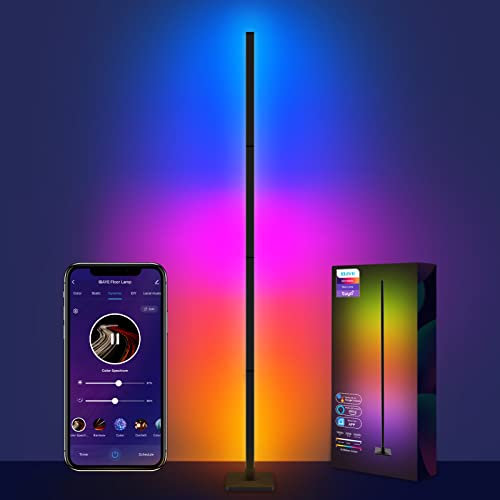ibaye Smart LED Stehlampe, WiFi RGB Standleuchte, funktioniert mit Alexa und Google Assistant, App-Steuerung, Musikmodi, kreativer DIY-Modus, Stehleuchte für Wohnzimmer, Schlafzimmer(Matt-schwarz)
