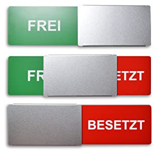Frei/Besetzt-Schild Style - 175x50 mm - Design made in Germany - Hochwertig-gravierte Buchstaben - Rahmenloses Schild mit Metallschieber - 2 Klebepads der renommierten Marke 3M