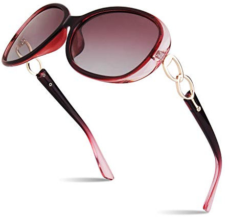 Sunier Sonnenbrille Damen Polarisiert Groß Übergroße Elegant Klassische Vintage Oversize Sonnenbrille Frauen mit 100% UV400 Schutz