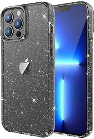 JETech Glitter Case for iPhone 13 Pro 6.1-Inch, Bling Sparkle Shockproof Phone Bumper Cover, Cute Sparkly for Women and Girls (Black)