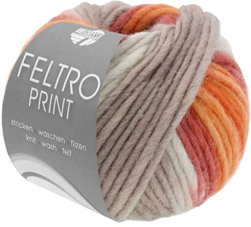 LANA GROSSA Feltro Print | Filzgarn für Kreativhandwerk, hochwertige Wolle zum Nass- und Trockenfilzen | Handstrickgarn aus 100% Schurwolle | 50g Wolle zum Stricken & Häkeln | 50m FB 394
