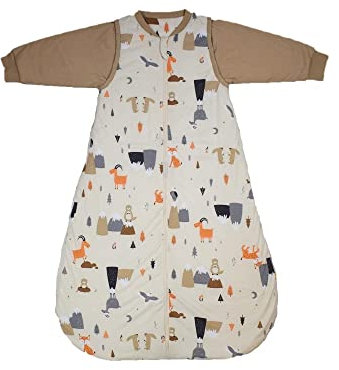 schlummersack Schlafsack Baby ganzjährig 90 cm Bergtiere | Babyschlafsack mit Ärmel abnehmbar 2.5 Tog Baby Schlafsack ganzjährig | Ganzjahres Schlafsack Baby Baumwolle