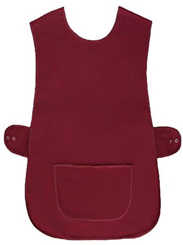 Womens Tabard Apron Ladies Tabards Home Work Kitchen Cleaning Chef Catering Cleaners Workwear Poly Cotton Overall Aprons Large Pocket Tabbard Side Stud Buttons Fastening (Same Piping Edge Wine,XOS)