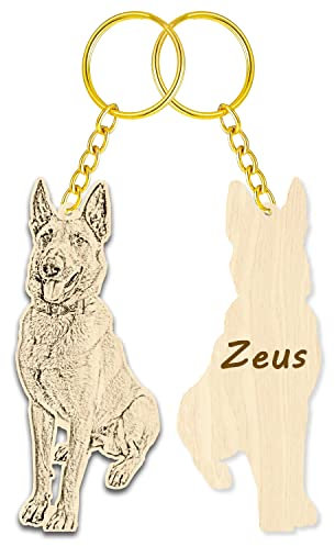 Nitek Porte-clés chien personnalisé avec photo porte-clés chat cheval en bois amoureux des animaux idée cadeau pour Noël anniversaire fabriqué en Italie, Bois, 60mm