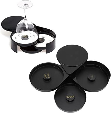 3 Tier Bar Glass Rimmer for Margarita and Cocktail, 3 Tray Black Plastic Glass Rimming Bartender Tool, Bar Salt and Sugar Rimmer for Drinks