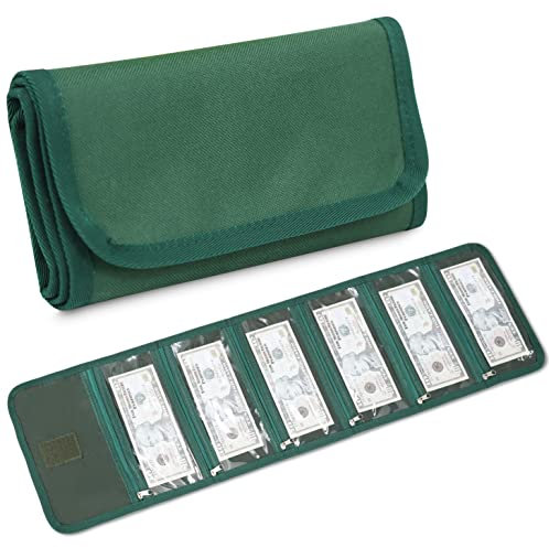 Geldbeutel, Geldorganizer für Bargeld mit 6 Reißverschlusstaschen, Multipack, Geldbeutel, Geldbeutel, kleiner Reisegeldhalter für Budgetierung, Quittungen und Trinkgeld (grün)