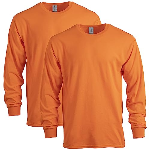 Gildan Adult Heavy Cotton Long Sleeve T-Shirt, Style G5400, 2-Pack, Safety Orange, XL