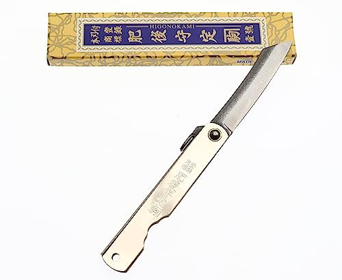 Higonokami Couteau Pliant de Poche Artisanal Japonais Zenkou Acier Carbone 55C et Manche Argent Couteau Estampillé Fait Main au Japon par Nagao Kanekoma HRC 58-59 (Lame 6 cm)