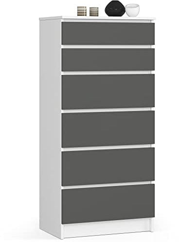 AKORD Cómoda K60 Blanco 60 cm 6 cajones Frente en Color Grafito Gris 60x40x130 cm