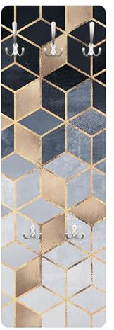 Bilderwelten Garderobe Abstrakt 105cm x 34cm Geometrie Blau Weiß Modern Garderobenhaken Garderobenpaneel Flurgarderobe Flur-Möbel Wandgarderobe Holz