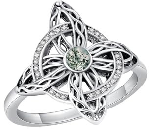 Hexen Knoten Ringe 925 Sterling Silber Moosachat Hexen Muttertag Schmuck Geschenk für Damen