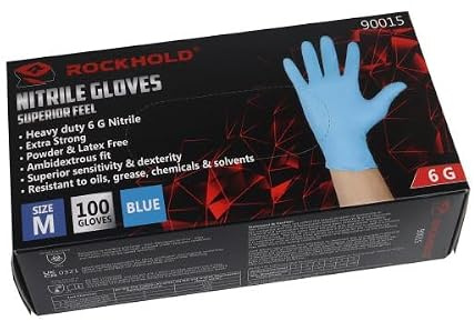 ROCKHOLD Medium Nitrile Disposable Gloves Heavy Duty Latex Free Blue x100