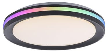 SellTec LED Deckenleuchte schwarz rund 40cm, RGB Lichteffekt im Gehäuserand, Deckenlampe mit CCT Lichttemperaturwechsel, dimmbar Fernbedienung