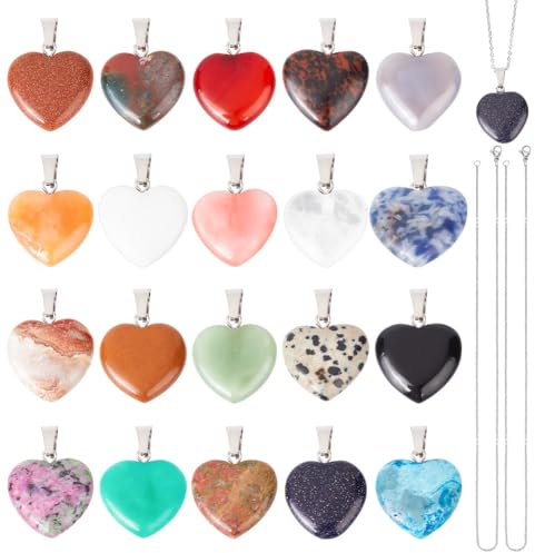 arricraft 20 Stück 20 Farben Herz-Edelsteinperlen, Natürliche Kristallanhänger, Synthetischer Gemischter Edelstein, Liebesherz-Anhänger Für Die Schmuckherstellung