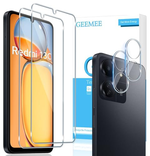 GEEMEE para Xiaomi Redmi 13C 4G/Poco C65 Protector de Pantalla + Protector de Lente de cámara,【2 Pack + 2 Pack 】 Templado 9H Alta Definicion Cristal Templado Glass Screen Protector para Redmi 13 C 4G